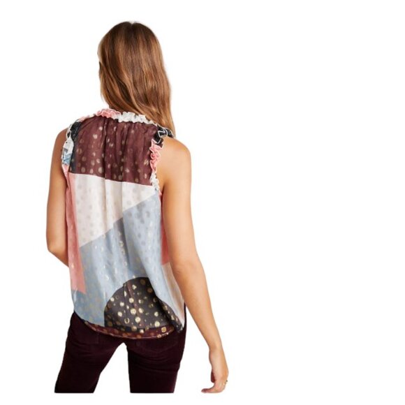 EUC Anthropologie | Maeve Ruffle Detail Fantasia Metallic Clip Dot Blouse - Picture 8 of 14